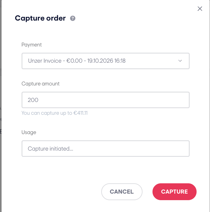 Order details and actions screenshot