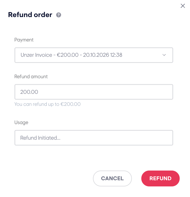 Order details and actions screenshot