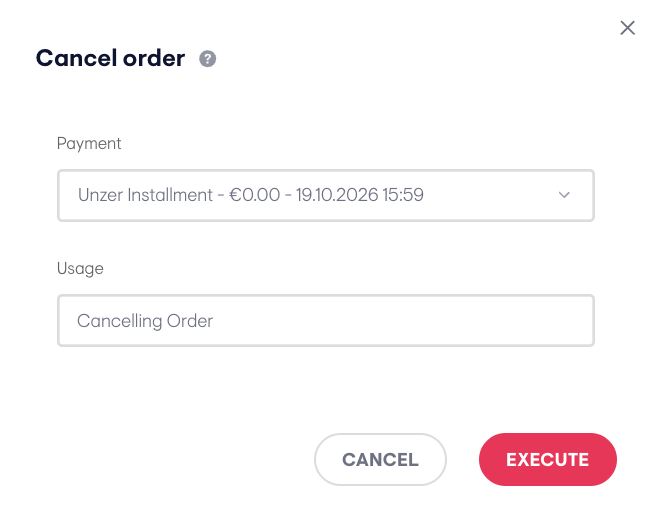 Order details and actions screenshot