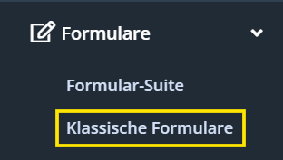 Screenshot des Menüpunkts Klassische Formulare