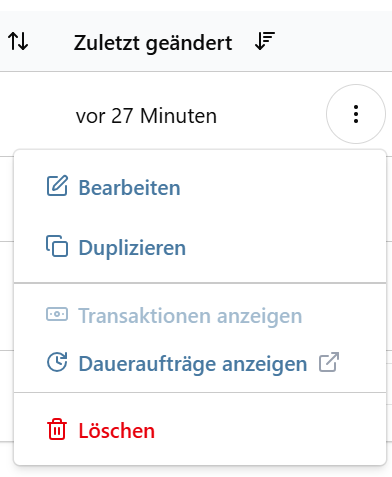 Screenshot der Bearbeitungsoptionen