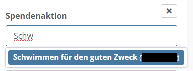 Screenshot der Eingabemaske für die Spendenaktionen