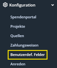 Screenshot des Menüpunkts Benutzerdefinierte Felder