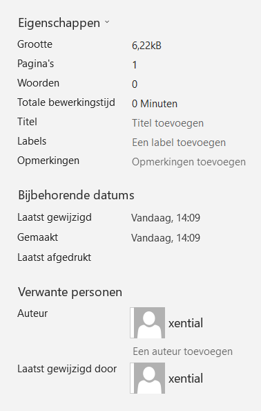 Word document properties showing the organisation name as Author