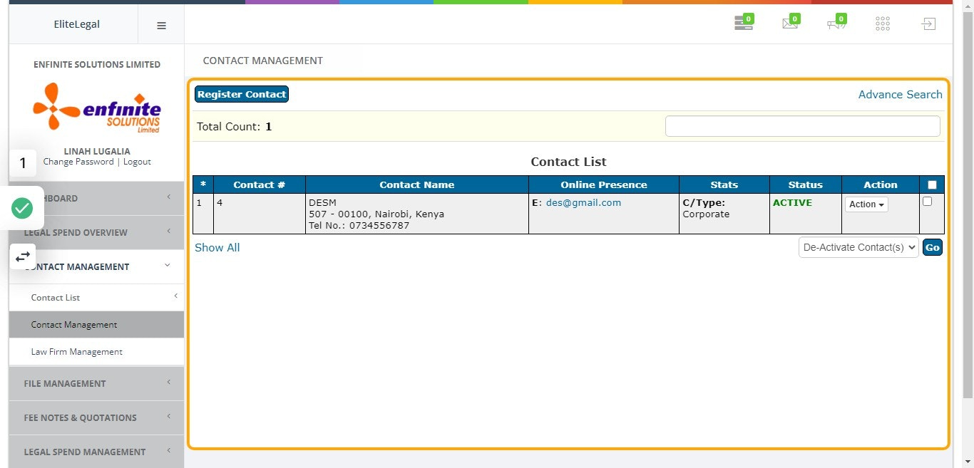 Click on Register Contact&nbsp;&nbsp;&nbsp;&nbsp;button at the top of the page