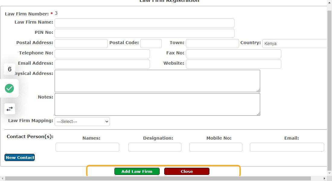 Click on Add Law Firm button at the bottom page