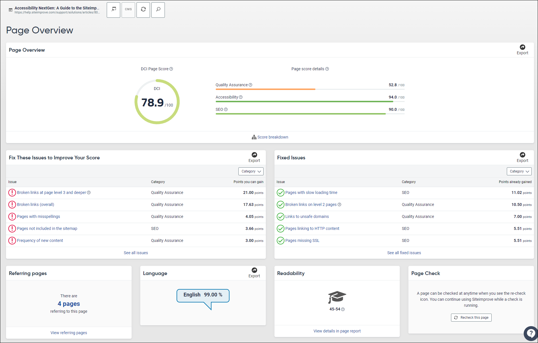 Page Inspector Overview page