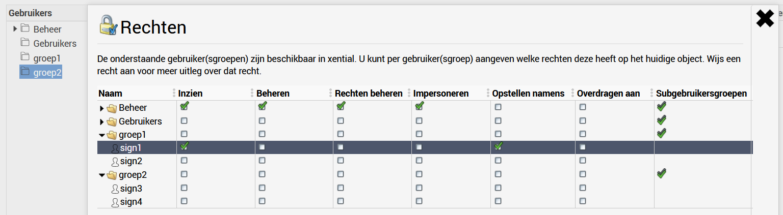 Rights screen with Compose on behalf of checked for an individual user
