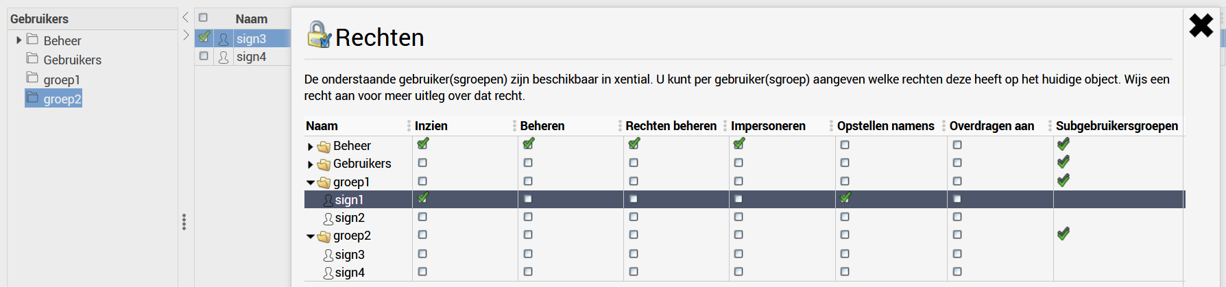 Rights screen with Compose on behalf of checked at individual user level