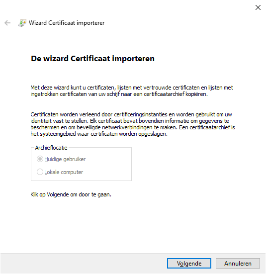 Certificate import wizard