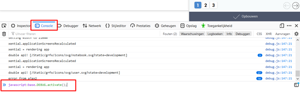 Browser developer tools with the console window