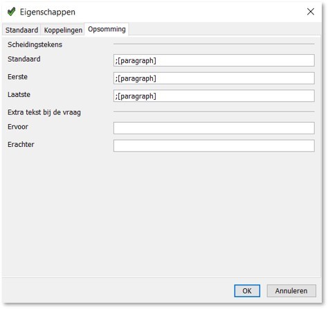 List tab with semicolons before [paragraph] in the Default, First and Last fields