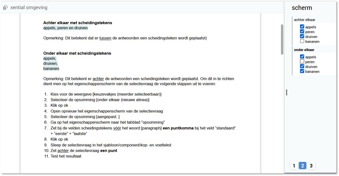 Example result: a list with semicolons and a closing full stop