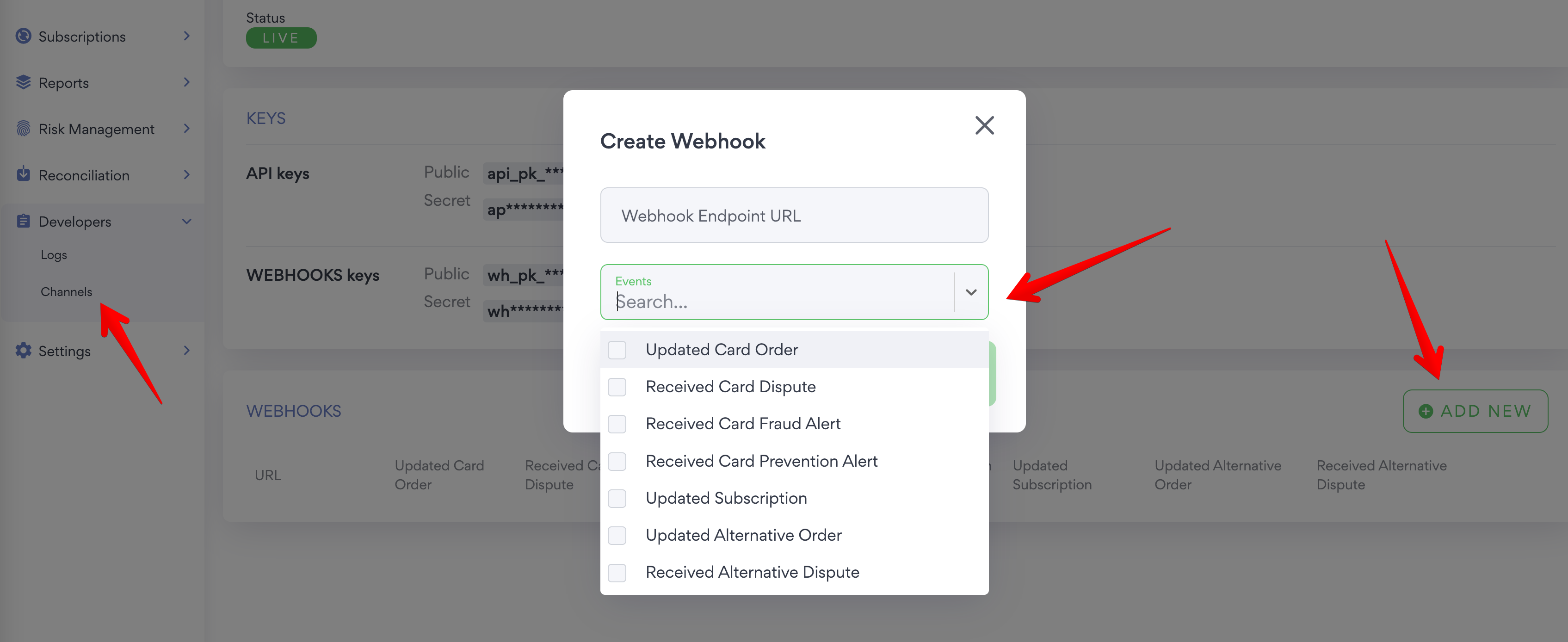 hooks endpoints settings in HUB Help Center