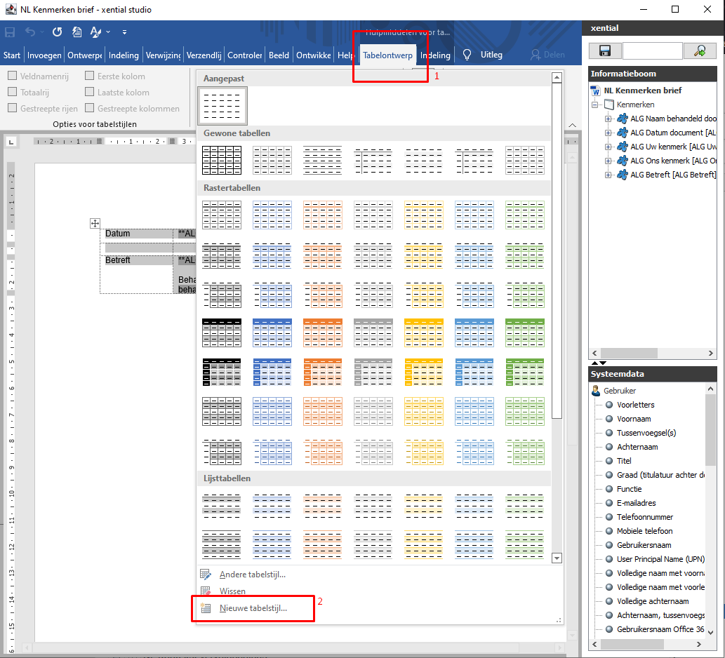 Creating a new table style in xential|studio