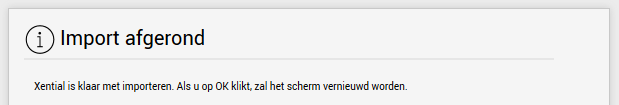 Confirmation screen after a successful import in xential|manager