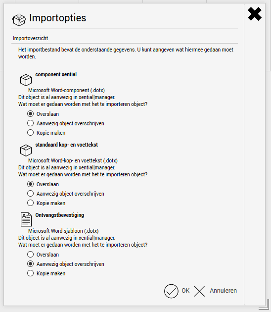Overview of the export file contents in xential|manager