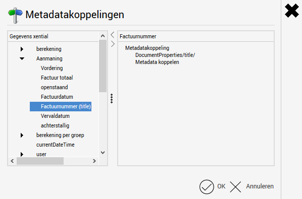 Confirmed metadata link with the linked field shown in brackets