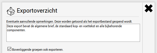 Export screen with the option to include parent groups
