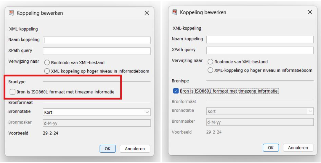 Properties screen with the Source is ISO8601 format with timezone information option checked