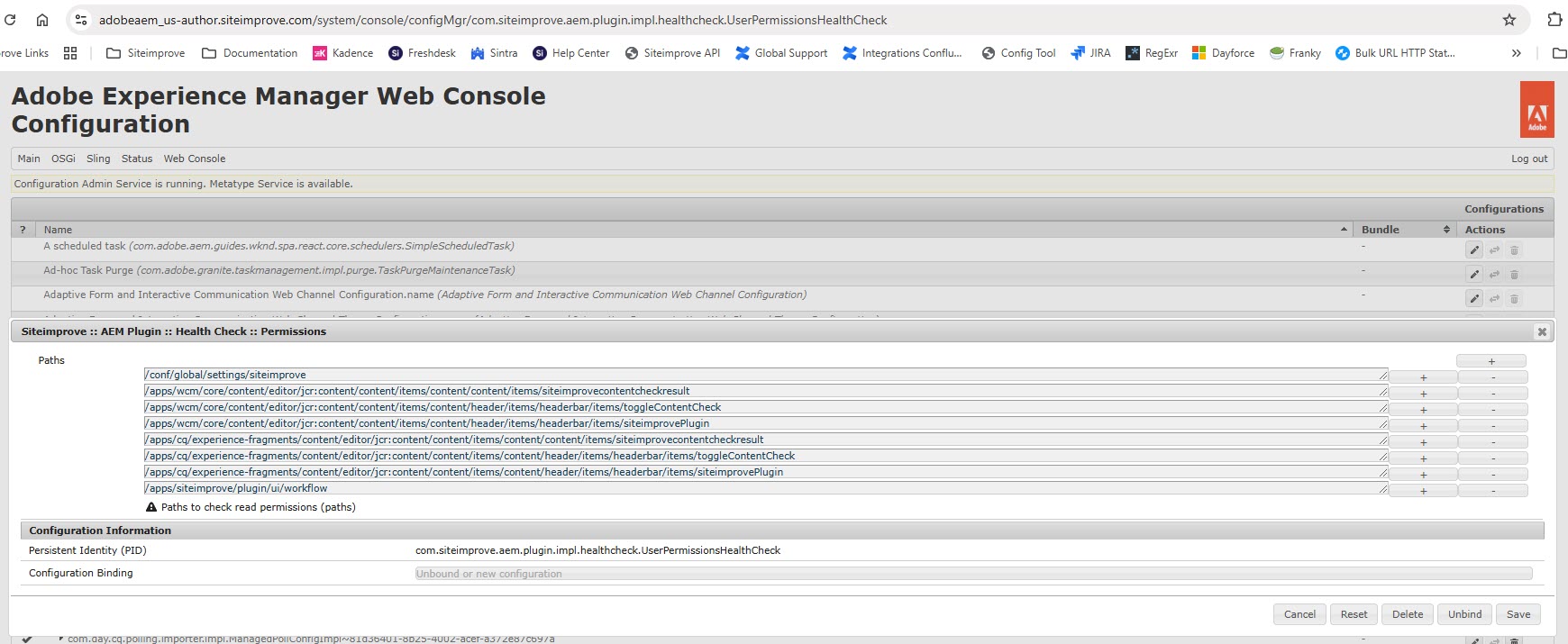 Screenshot of UserPermissionCheck Configurations