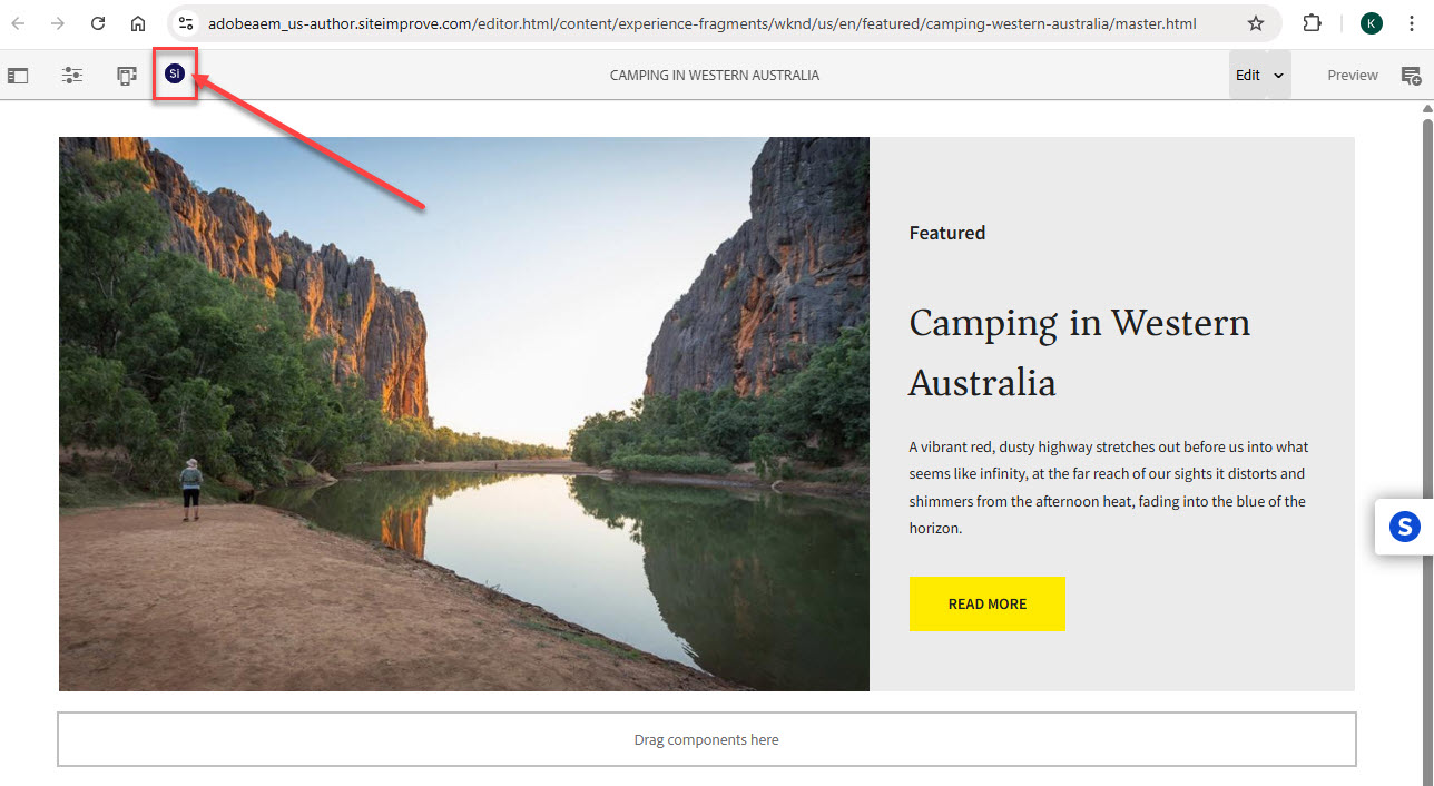 Screenshot highligting the Prepublish check button in AEM Experience Fragments