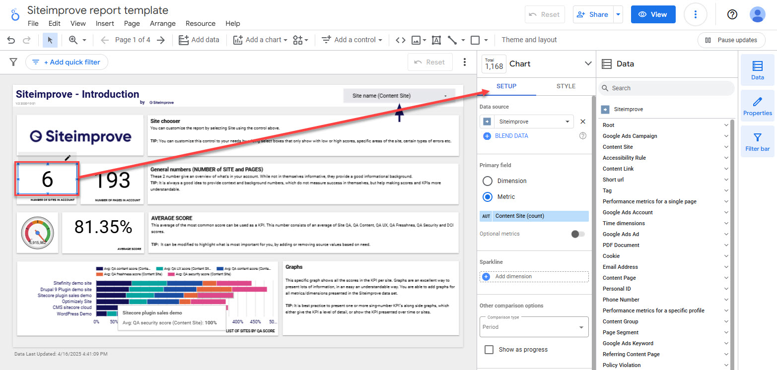 Screenshot of how to select an element on the page to edit it