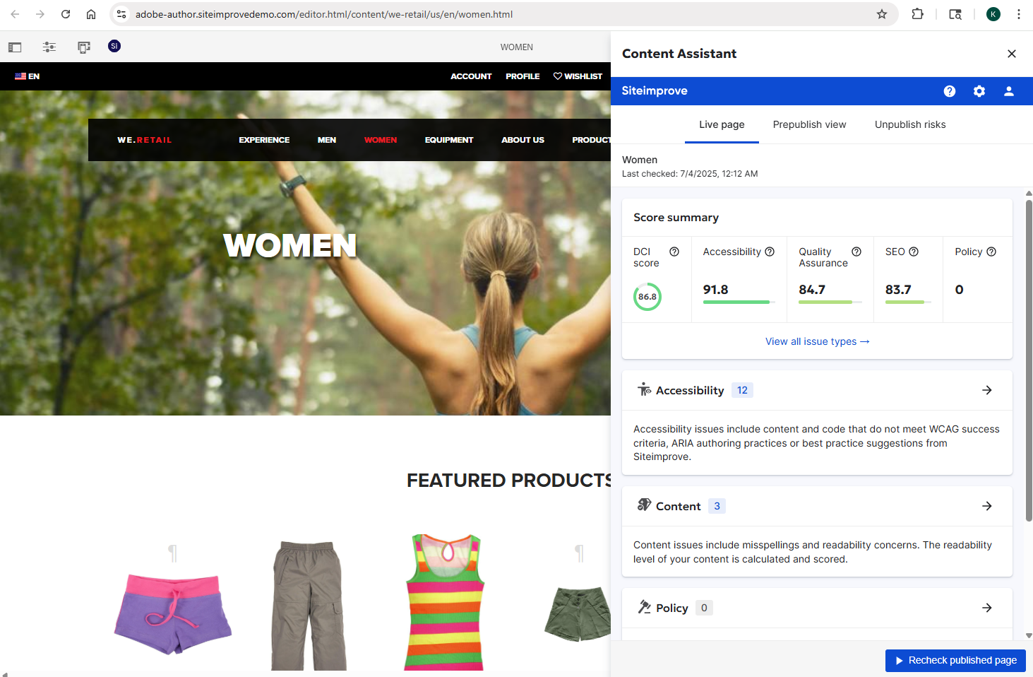 Screenshot of the AEM CMS Plugin overlay