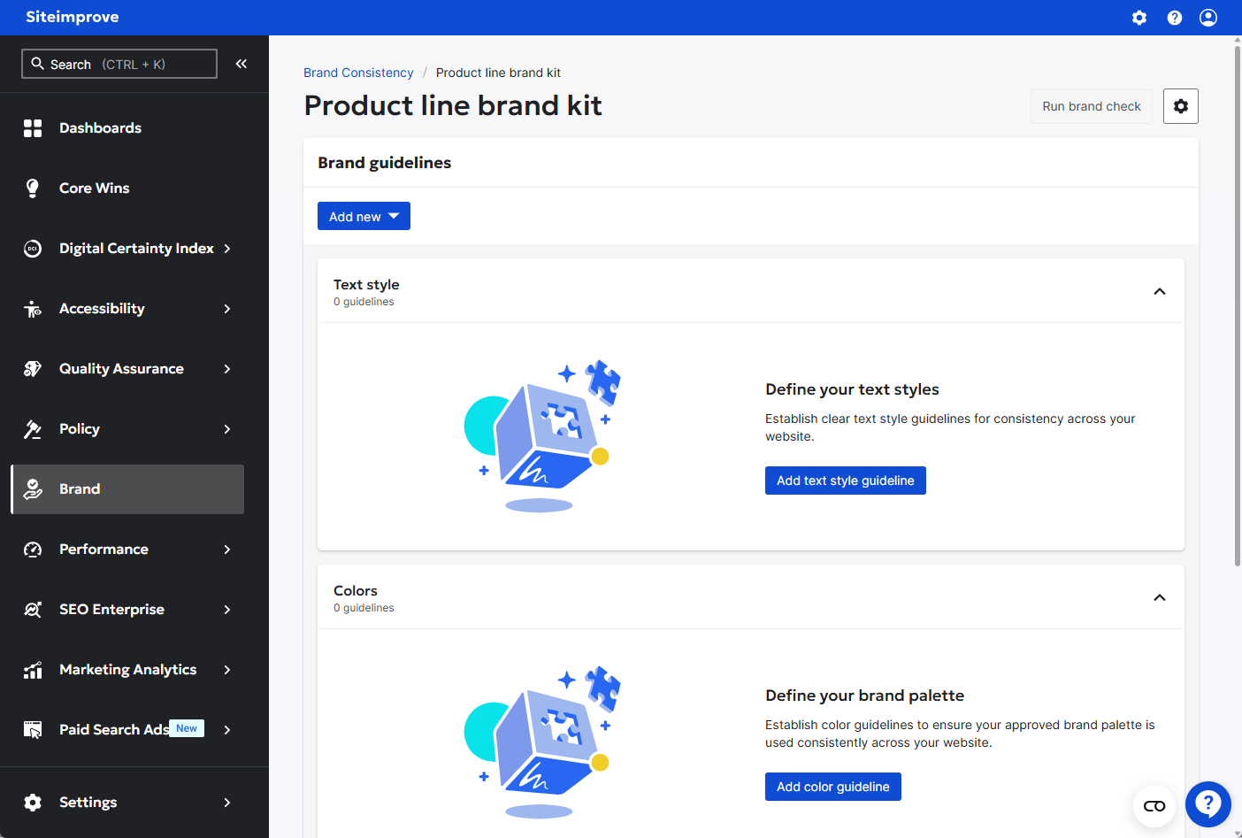 Screenshot of brand guideline configuration options