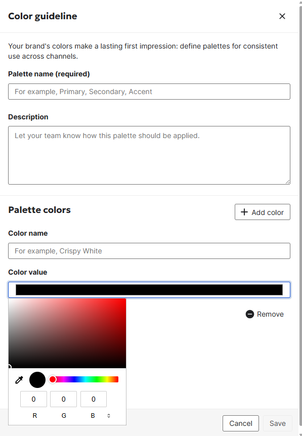 Screenshot of color guideline options