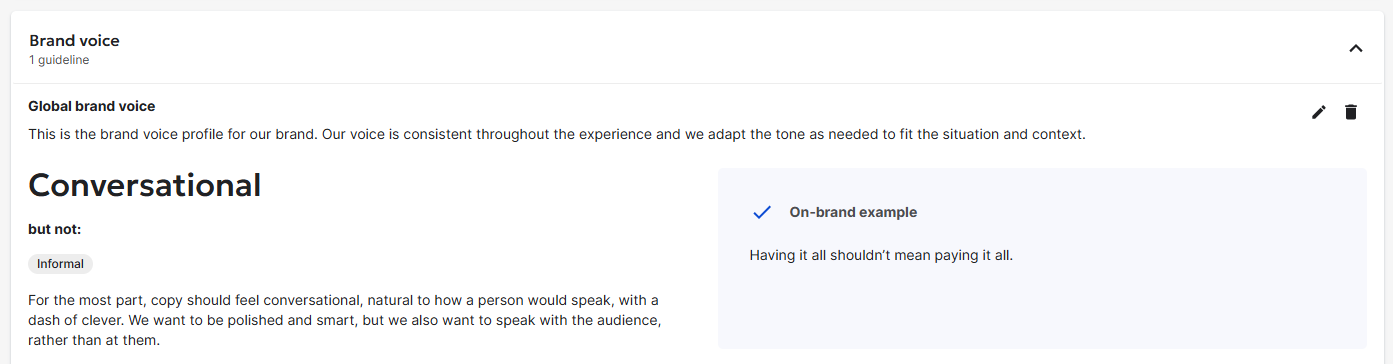 Screenshot of Brand voice guideline example