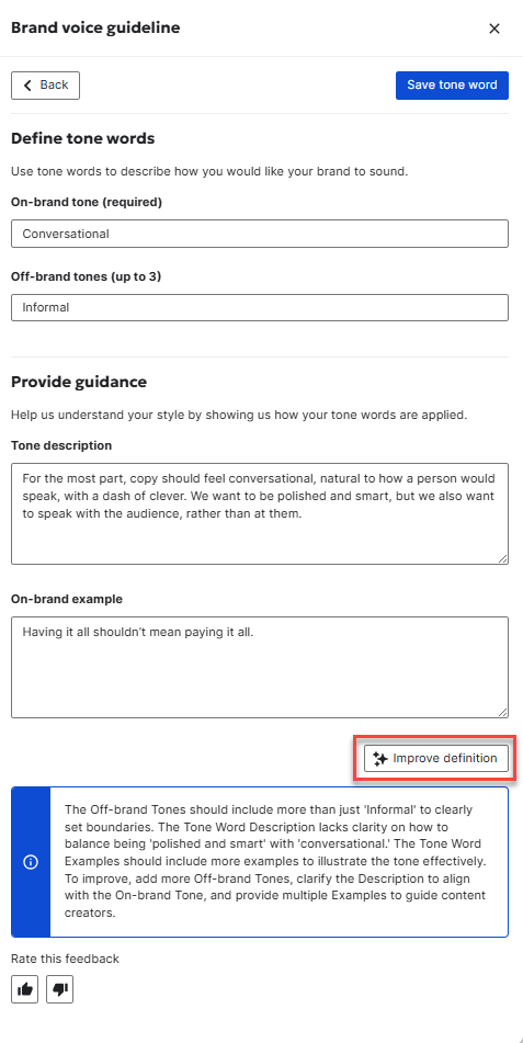 Screenshot of Improve Definition option