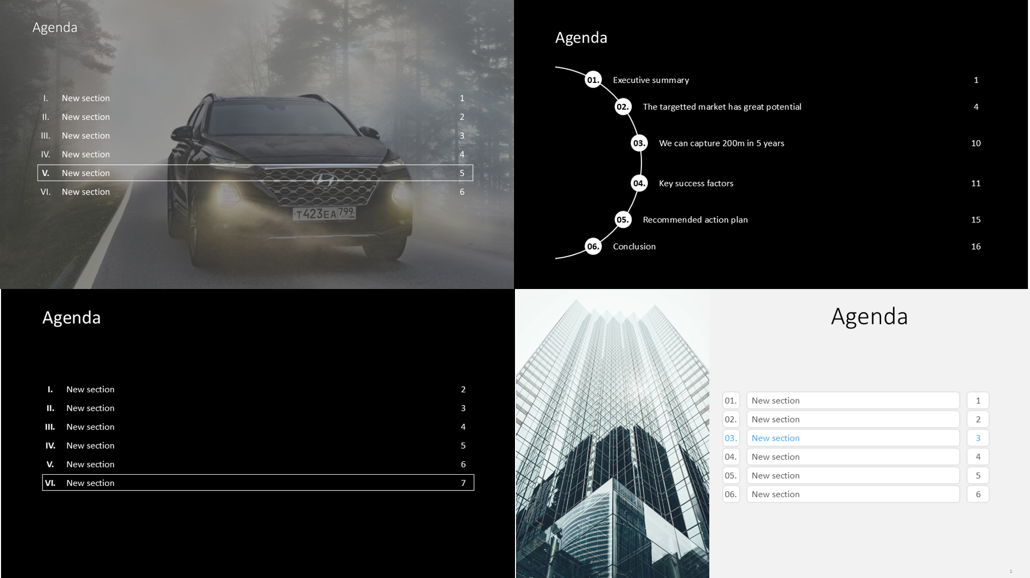 Power-user automatic agenda builder - examples of table of content slides