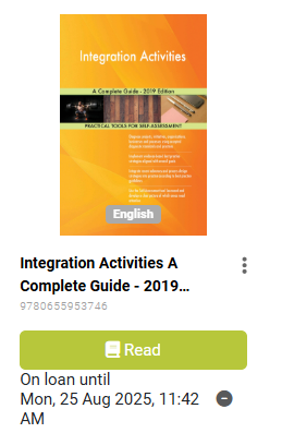 The title: Integration activities, a Complete guide with a Read button showing on loan time period.