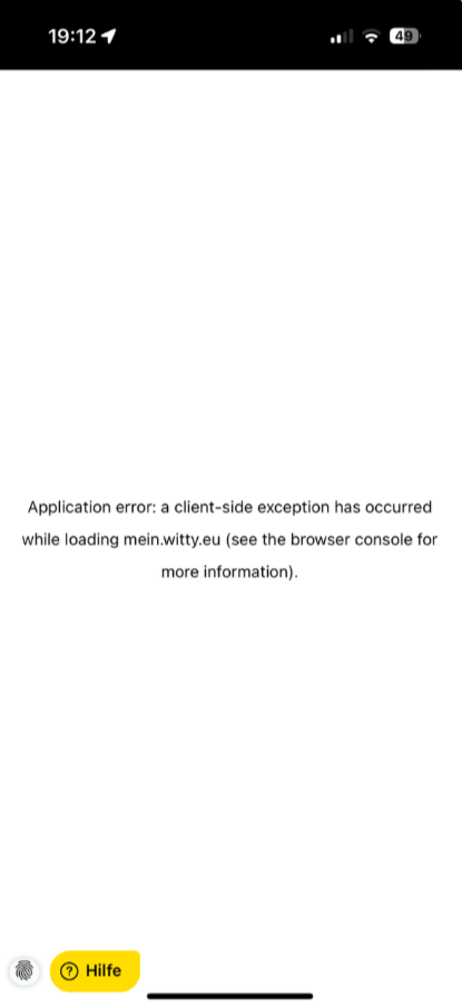 Screenshot mobile Browser Fehler "Application error"