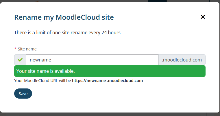Site rename dialog box.
