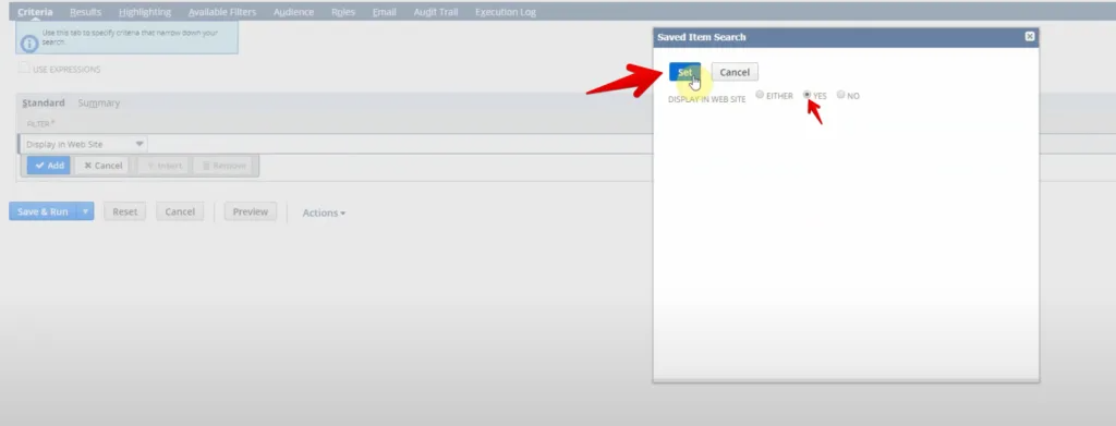 setting saved search