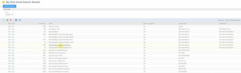 Load the netsuite saved search Results