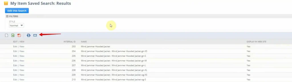 Export the netsuite saved search Results