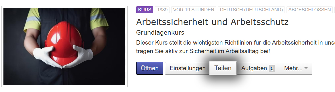 Screenshot Kurs mit Teilen-Option