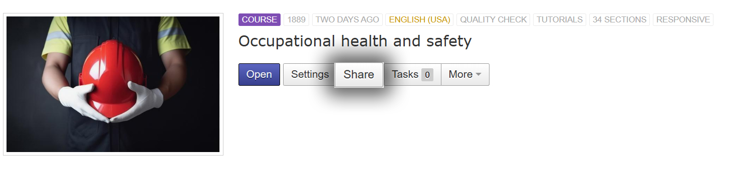 Screenshot of course with share option
