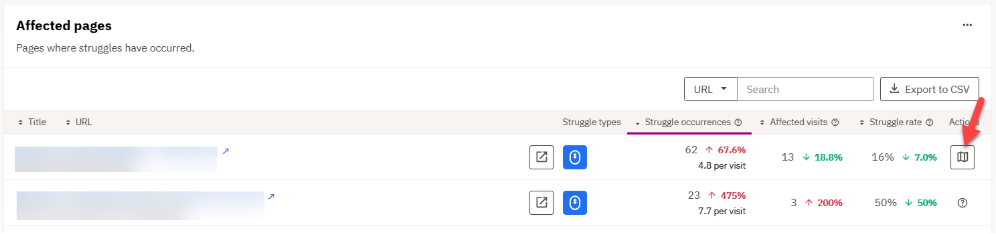 A screenshot showing the affected pages where struggles have occurred