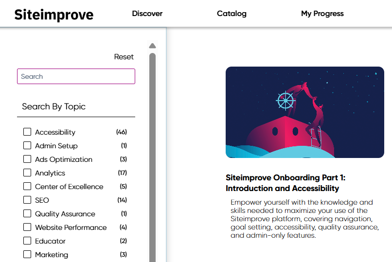 Catalog page showing the search option