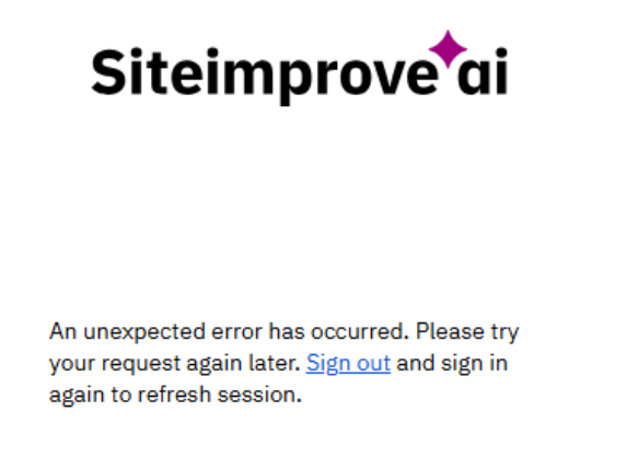 Screenshot of login page showing an unexpected error has occurred.