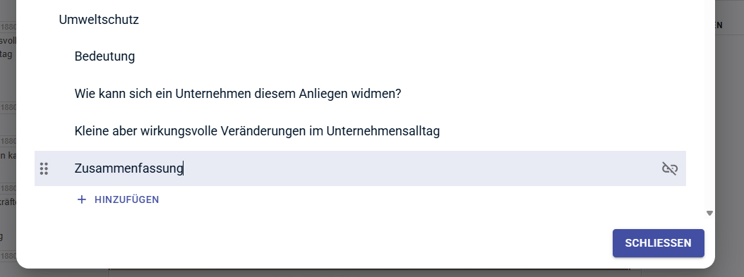 Kursstruktur-Editor mit Verschieben- und Entknüpfen-Funktion