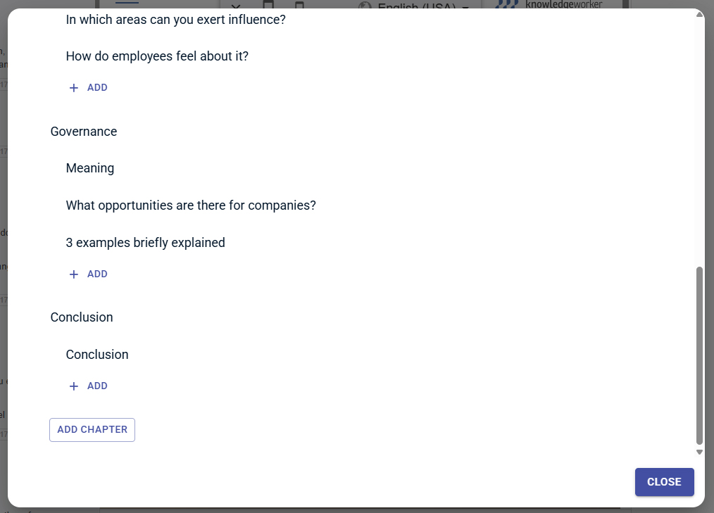 Course structure editor with Add and Add Chapter buttons