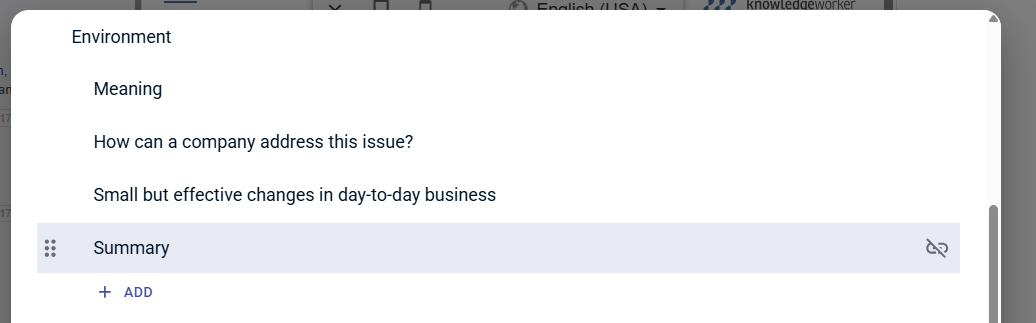 Course structure editor with move and unlink functions
