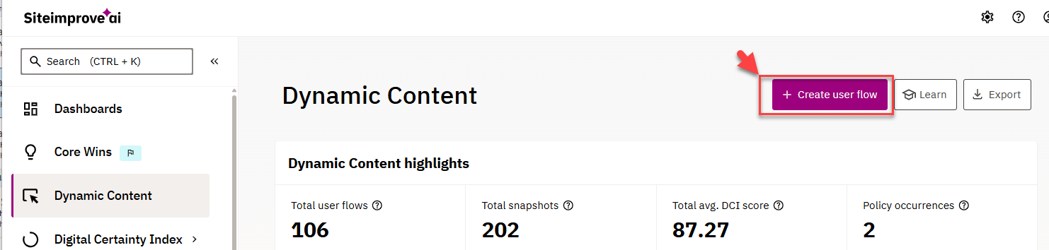 User flow overview in the Siteimprove Platform