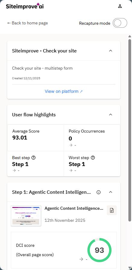 Screenshot showing DCI score has been calculated