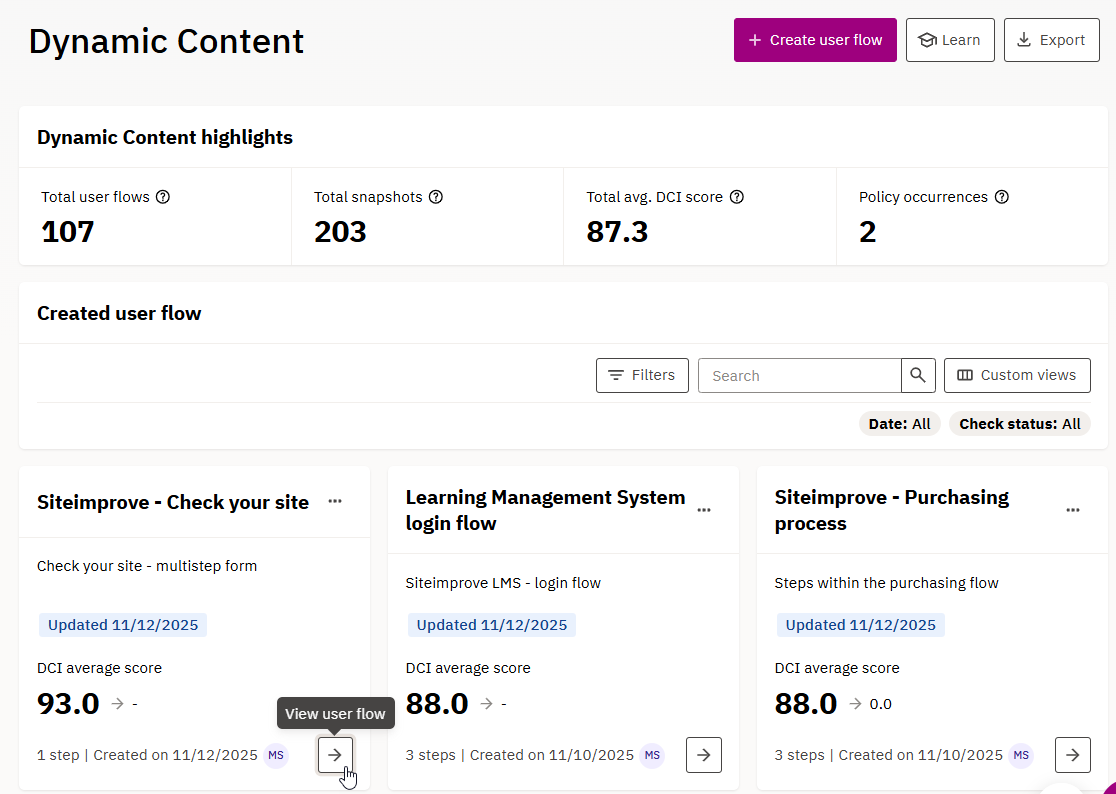 View user flow option